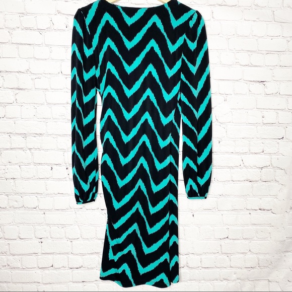 INC Black and Green Chevron Print Wrap Dress - Picture 2 of 7